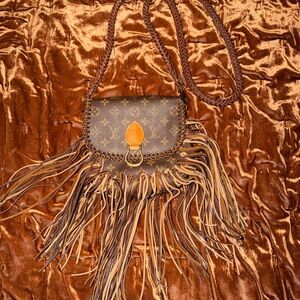 Louis Vuitton Fringed Designer Crossbody Bag - Brown and Tan by vintage boho